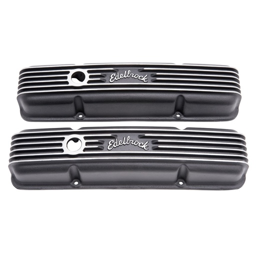 [EDL-41433] Edelbrock 41433: Classic Finned Valve Covers for 1959-1986 Small Block Chevy 262-400 with Black Powder Coated Finish