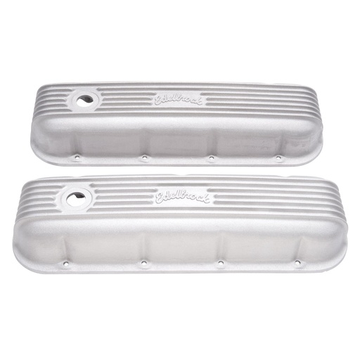 [EDL-41859] Edelbrock 41859: Classic Finned Valve Covers for 1965-Up Big Block Chevy 396-502 with Satin Finish
