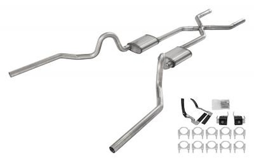 [PYE-SGA18T] Pypes Performance Exhaust SGA18T: Crossmember Back X-Pipe Exhaust System with Turbo Pro Mufflers for 1968-1972 Oldsmobile 442 w/Bumper Cut-Outs [2.500]
